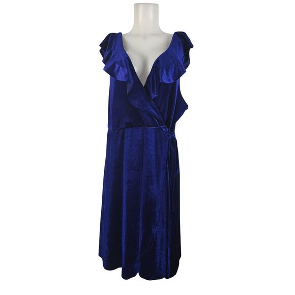 Torrid Beautiful Midnight Blue Velvet Faux Wrap Ruffle Women's Dress 3 - 3X - Picture 1 of 7